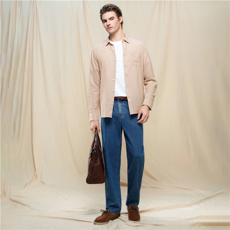 Men's Slim Linen Cotton Solid Shirt