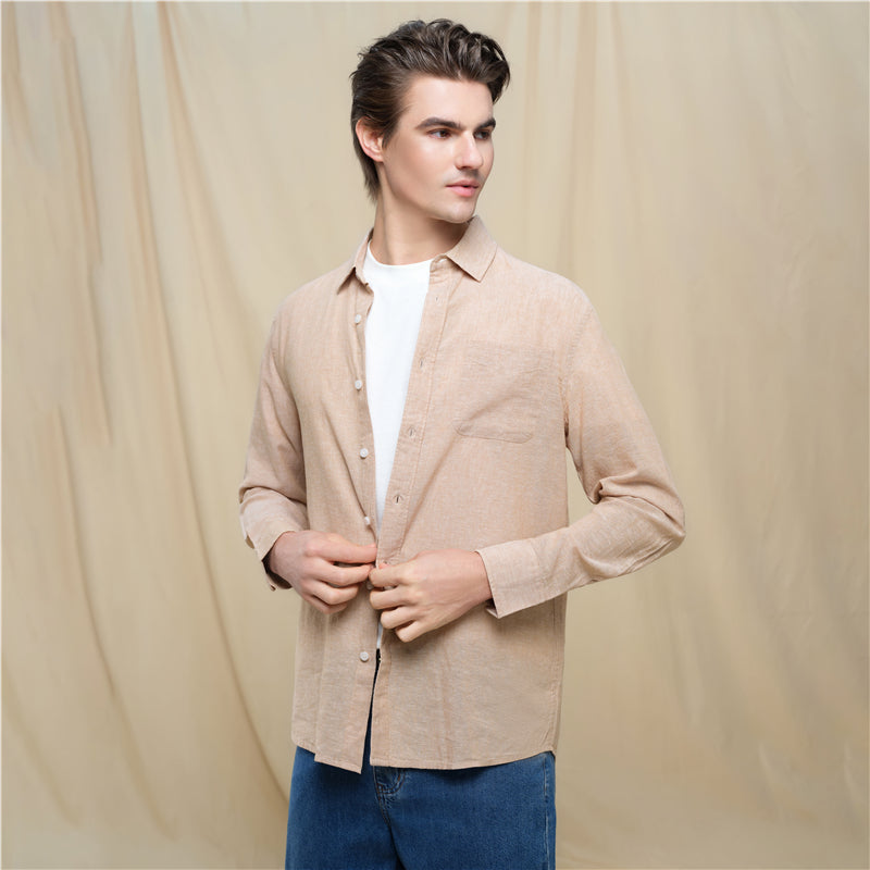 Men's Slim Linen Cotton Solid Shirt