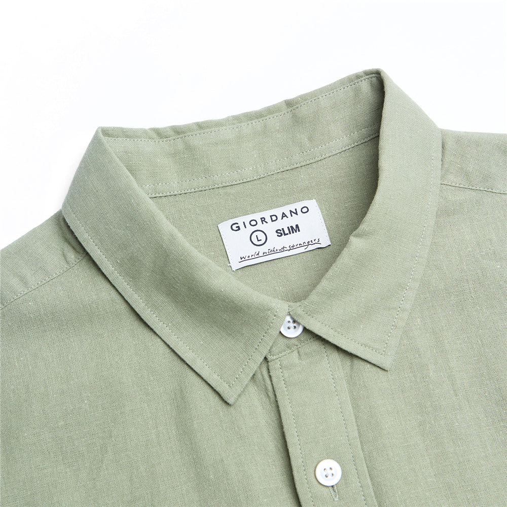 Men's Slim Linen Cotton Solid Shirt