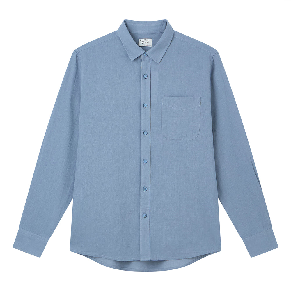 Men's Slim Linen Cotton Solid Shirt