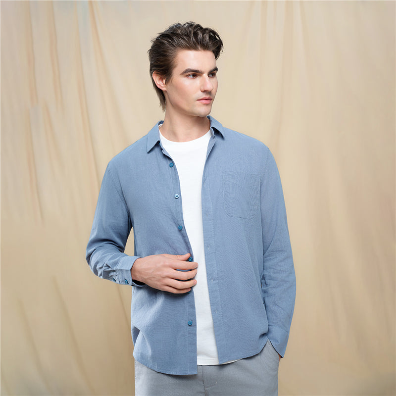 Men's Slim Linen Cotton Solid Shirt