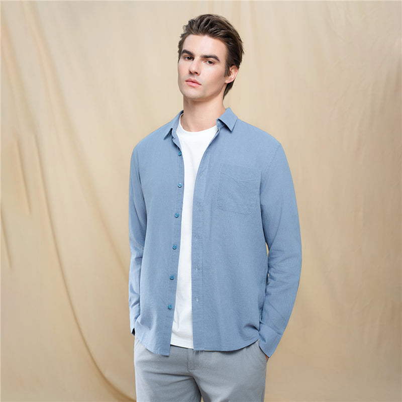 Men's Slim Linen Cotton Solid Shirt