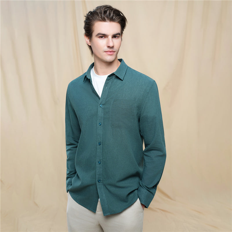 Men's Slim Linen Cotton Solid Shirt