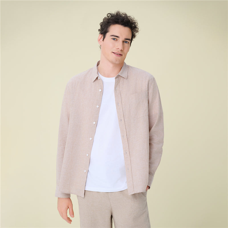 Men's Slim Linen Cotton Solid Shirt