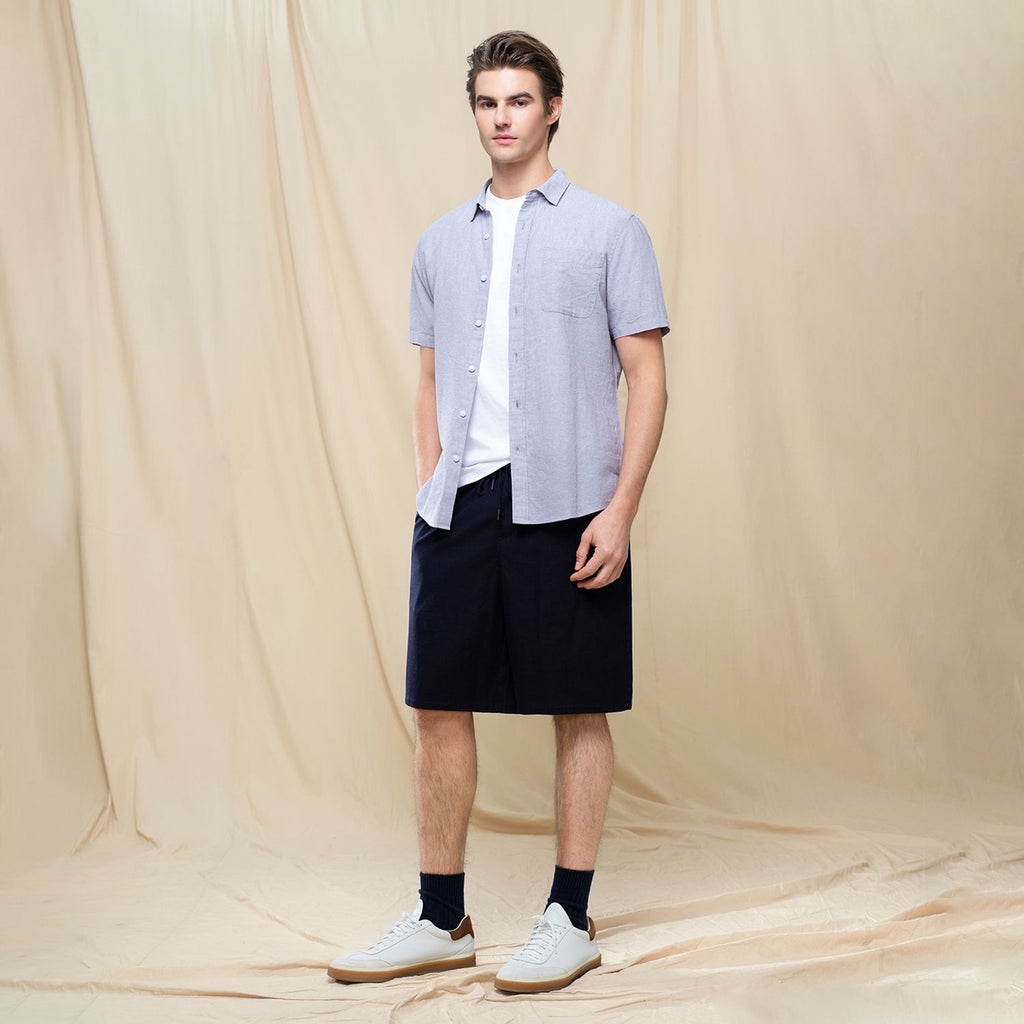 Men's Slim Linen Cotton Short-Sleeve Shirt