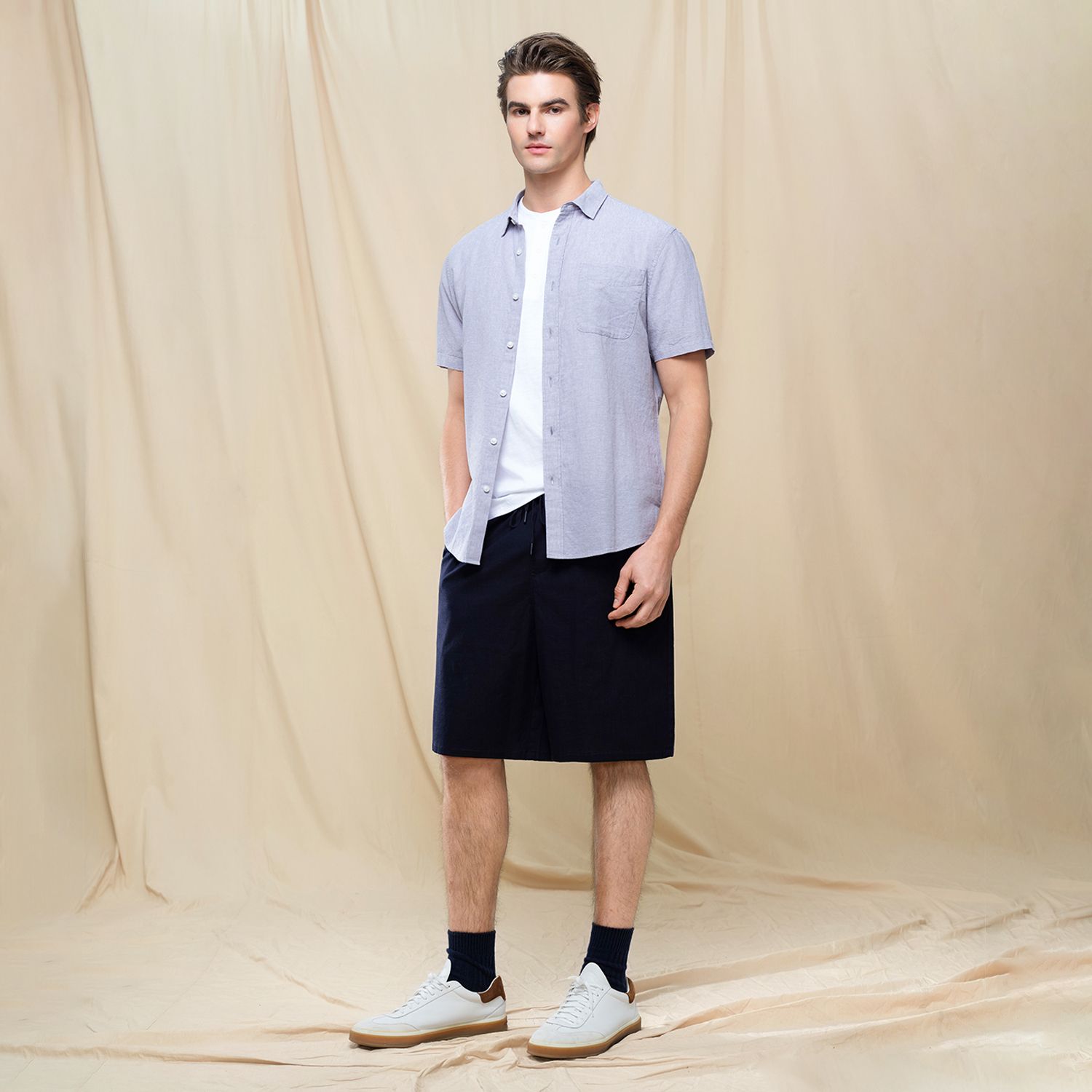 Men's Slim Linen Cotton Short-Sleeve Shirt