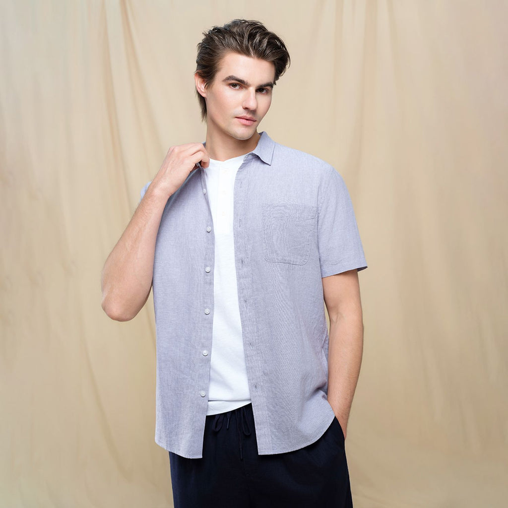 Men's Slim Linen Cotton Short-Sleeve Shirt