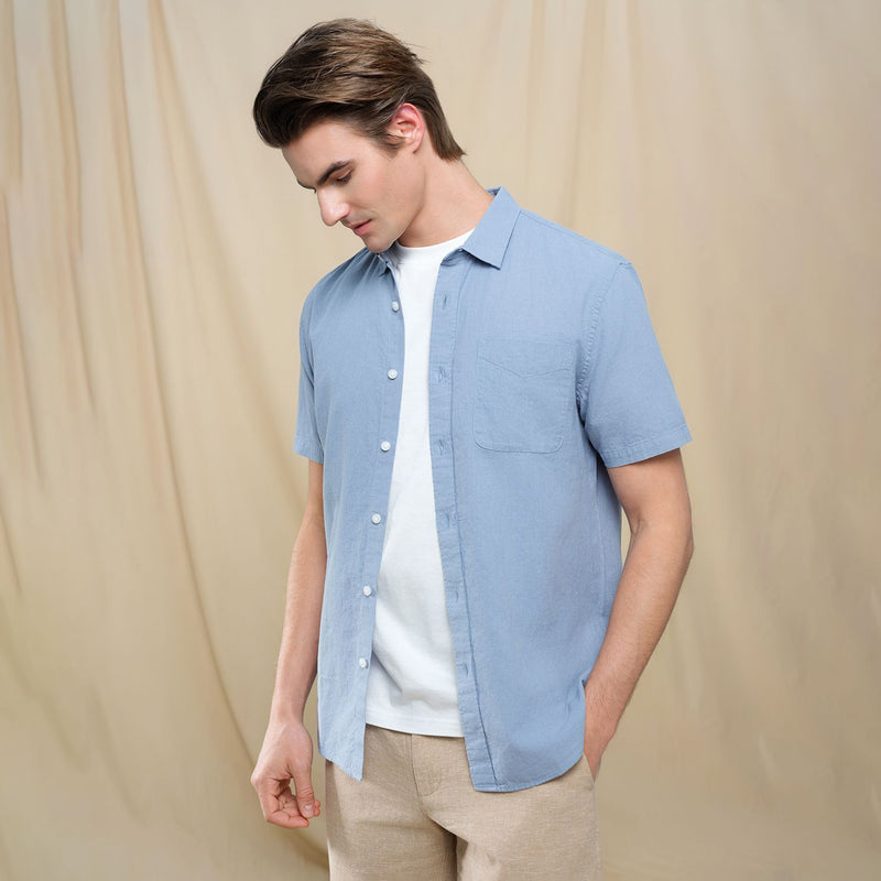 Men's Slim Linen Cotton Short-Sleeve Shirt