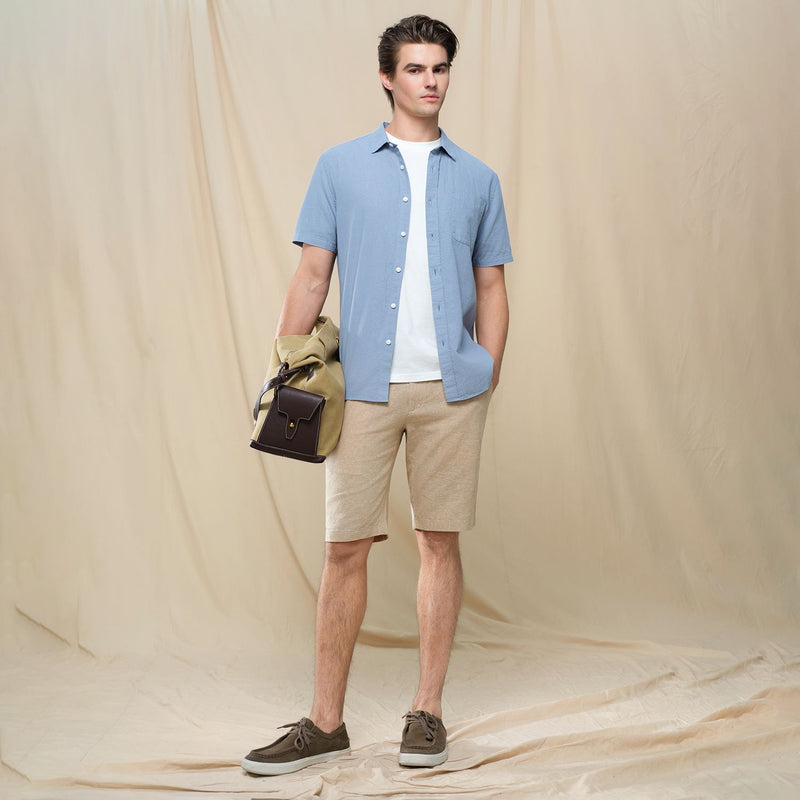 Men's Slim Linen Cotton Short-Sleeve Shirt