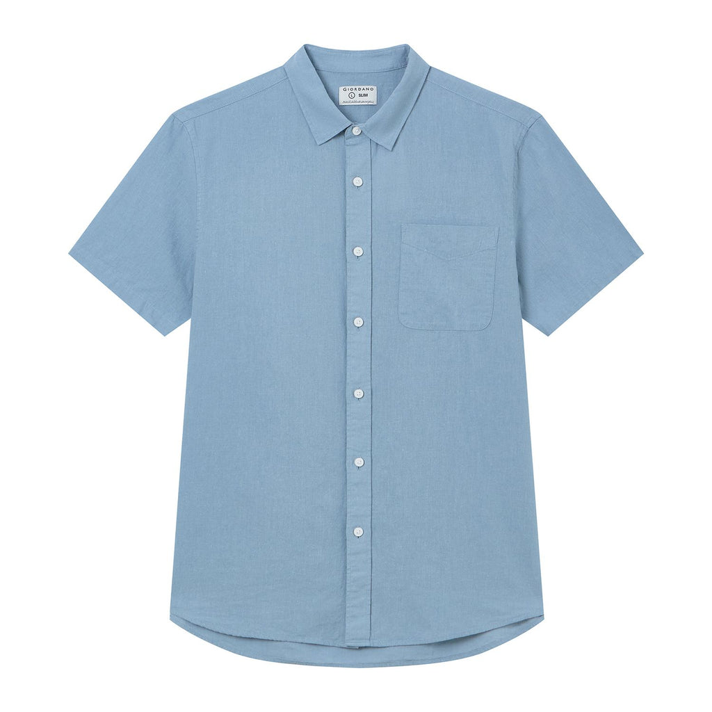 Men's Slim Linen Cotton Short-Sleeve Shirt