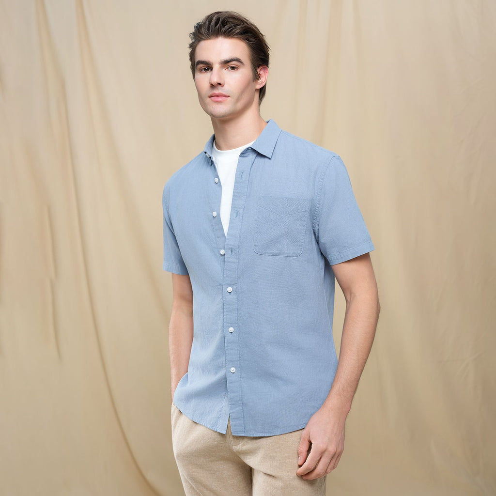 Men's Slim Linen Cotton Short-Sleeve Shirt