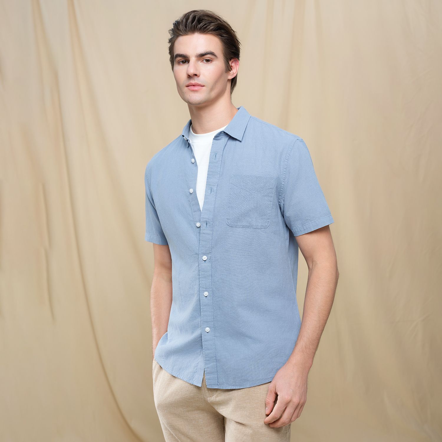 Men's Slim Linen Cotton Short-Sleeve Shirt