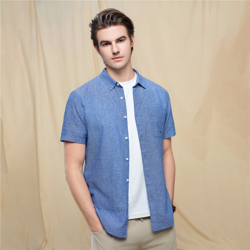 Men's Slim Linen Cotton Short-Sleeve Shirt