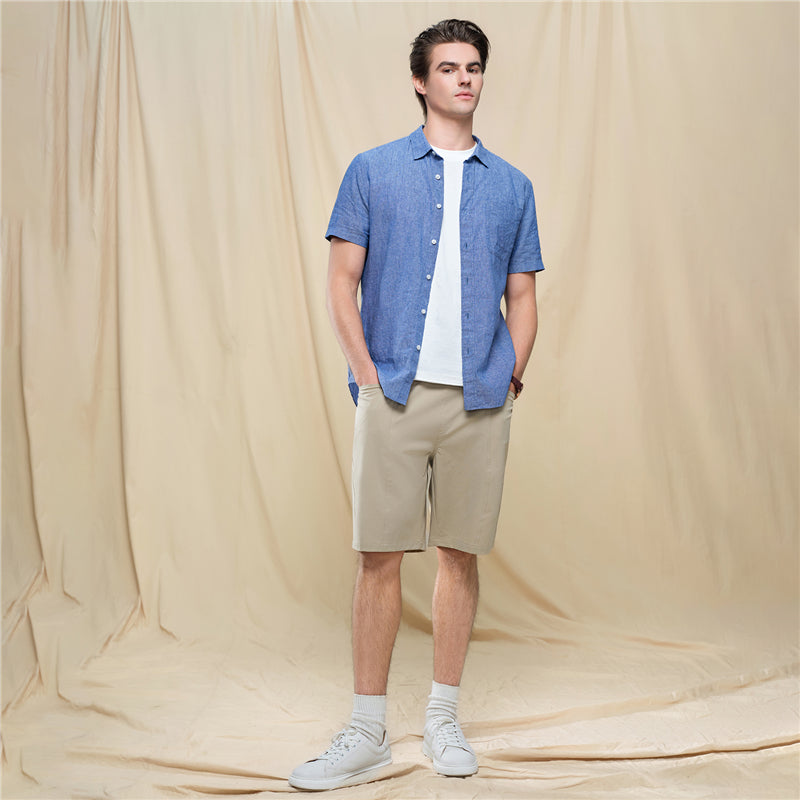 Men's Slim Linen Cotton Short-Sleeve Shirt