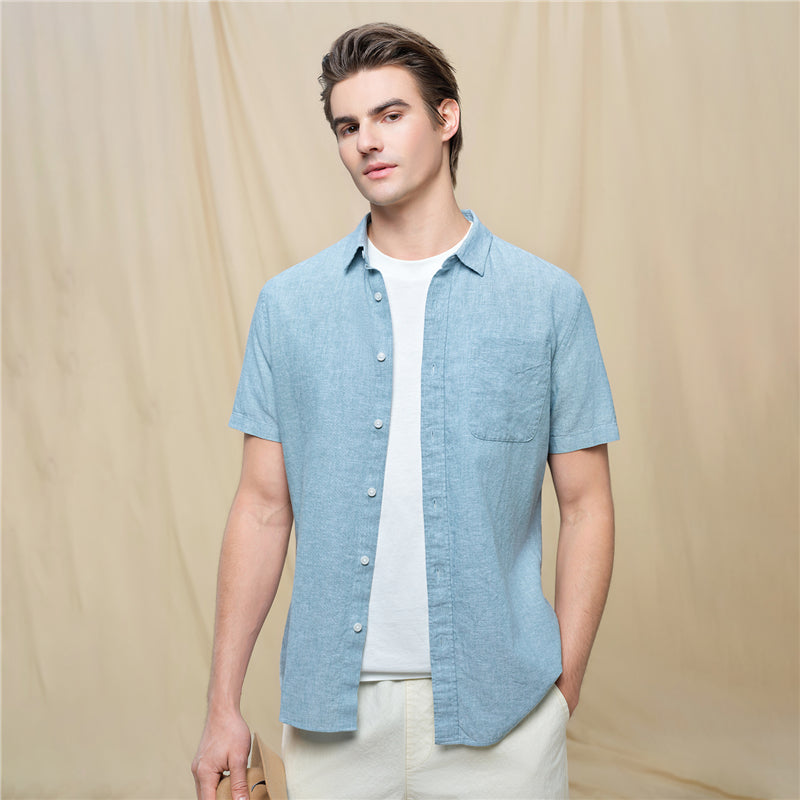 Men's Slim Linen Cotton Short-Sleeve Shirt