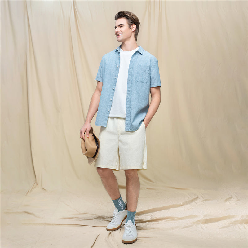 Men's Slim Linen Cotton Short-Sleeve Shirt