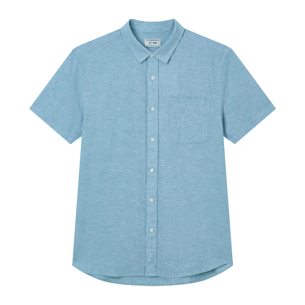 Men's Slim Linen Cotton Short-Sleeve Shirt