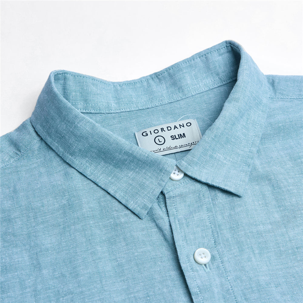 Men's Slim Linen Cotton Short-Sleeve Shirt