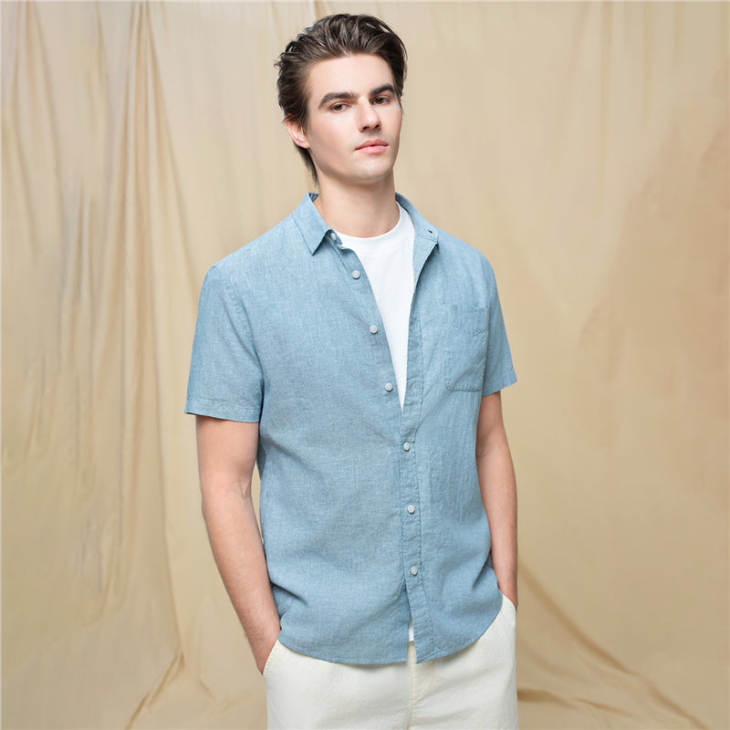 Men's Slim Linen Cotton Short-Sleeve Shirt