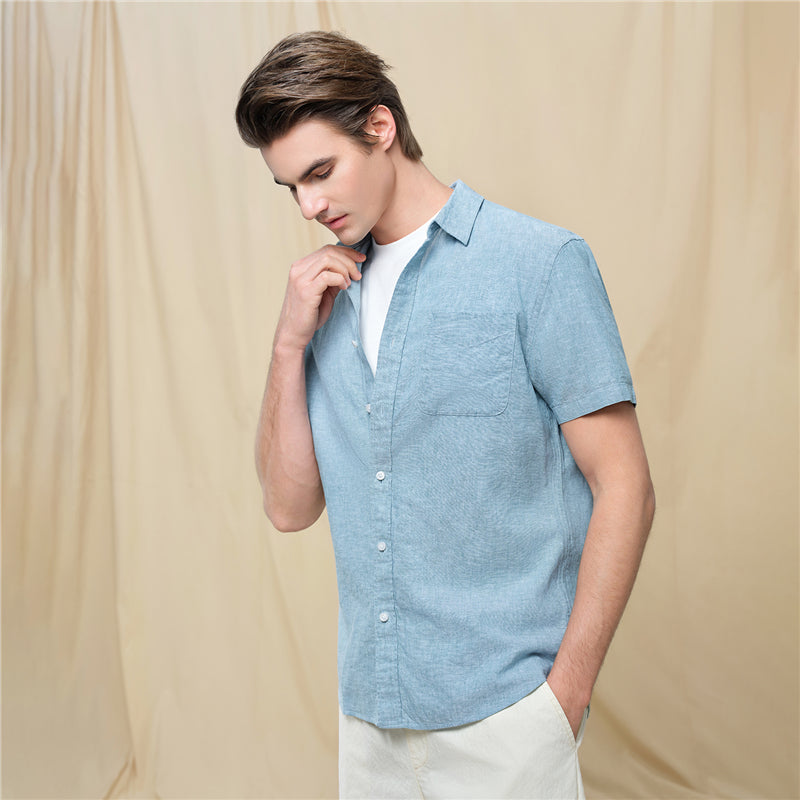 Men's Slim Linen Cotton Short-Sleeve Shirt