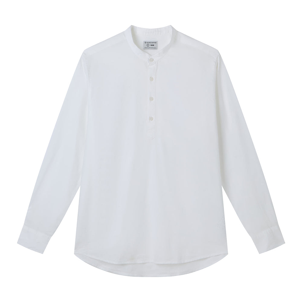Men's Slim Linen Cotton Band Collar Shirt