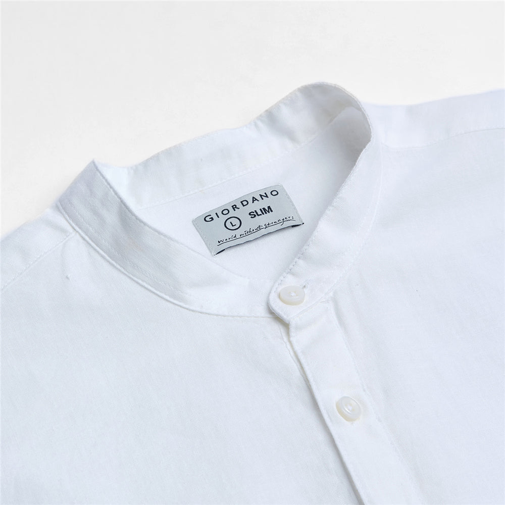 Men's Slim Linen Cotton Band Collar Shirt