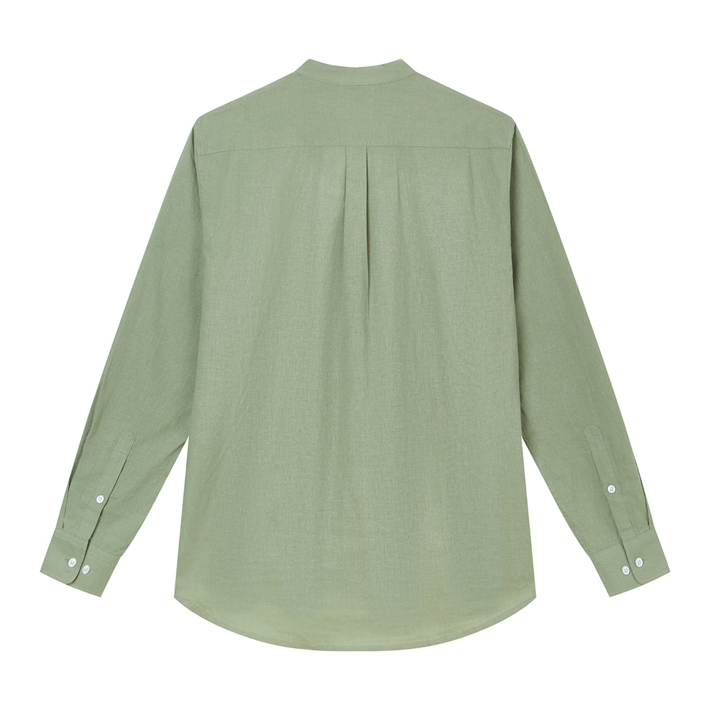 Men's Slim Linen Cotton Band Collar Shirt