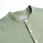 Men's Slim Linen Cotton Band Collar Shirt