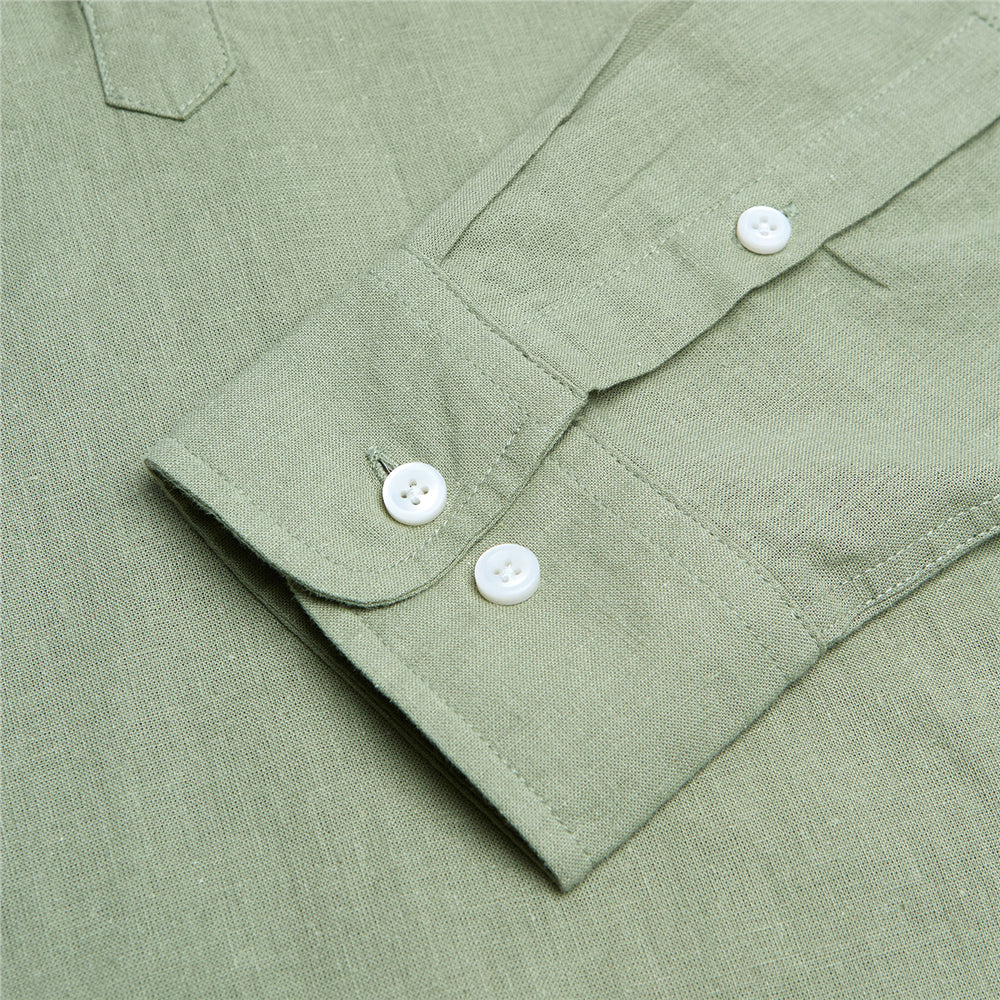 Men's Slim Linen Cotton Band Collar Shirt