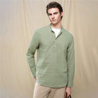 Men's Slim Linen Cotton Band Collar Shirt