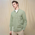 Men's Slim Linen Cotton Band Collar Shirt