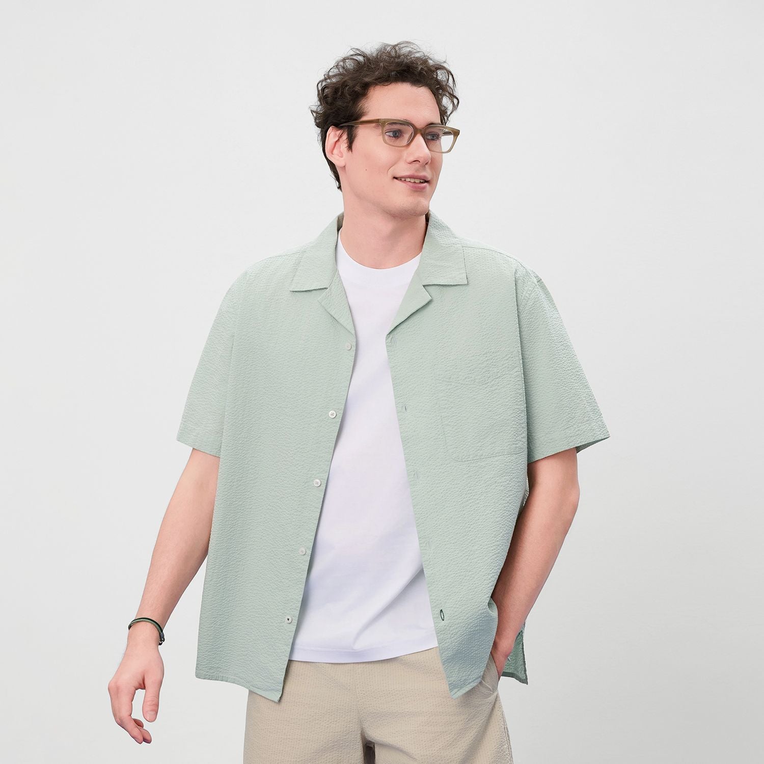 Men Relaxed Cotton Seersucker Shirt