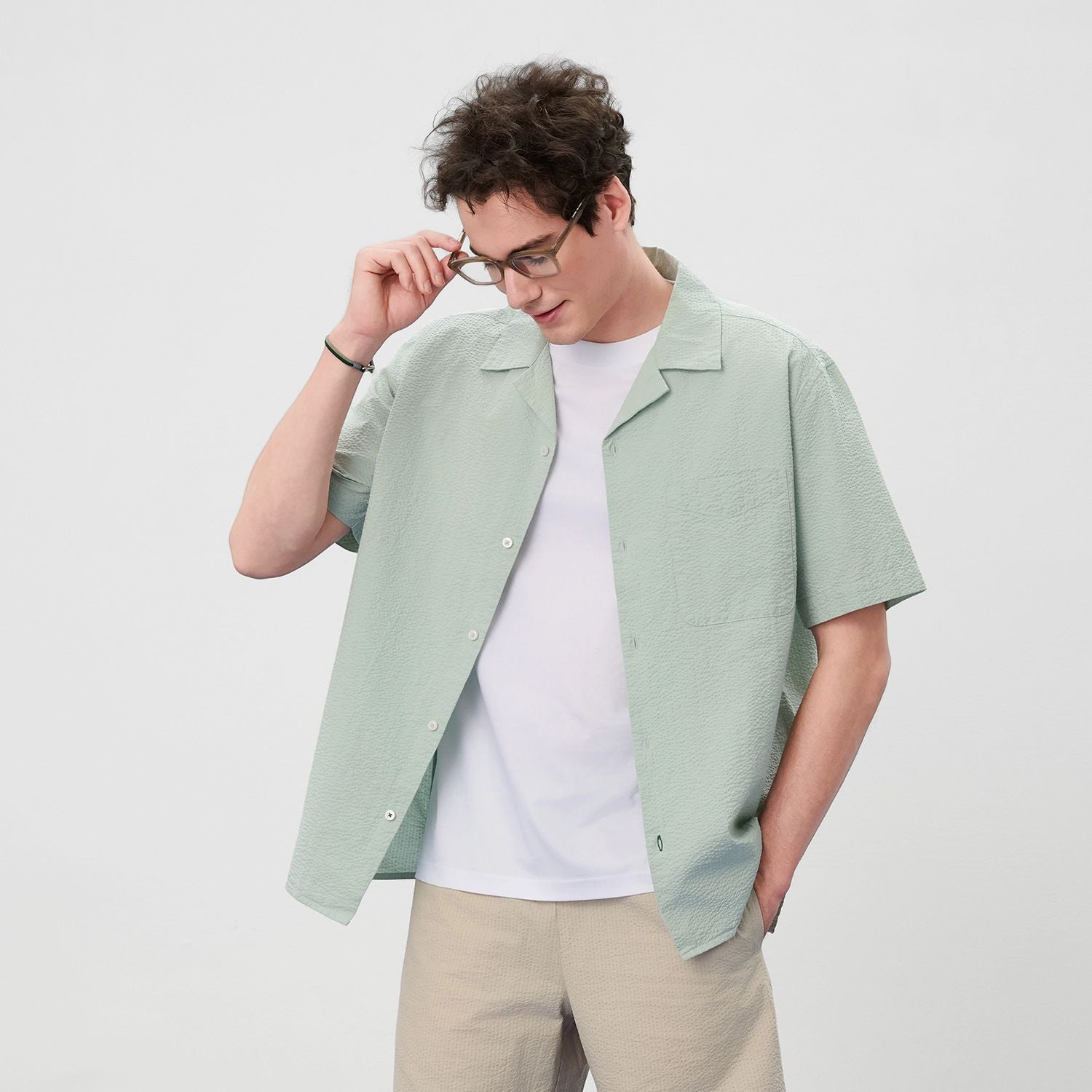 Men Relaxed Cotton Seersucker Shirt