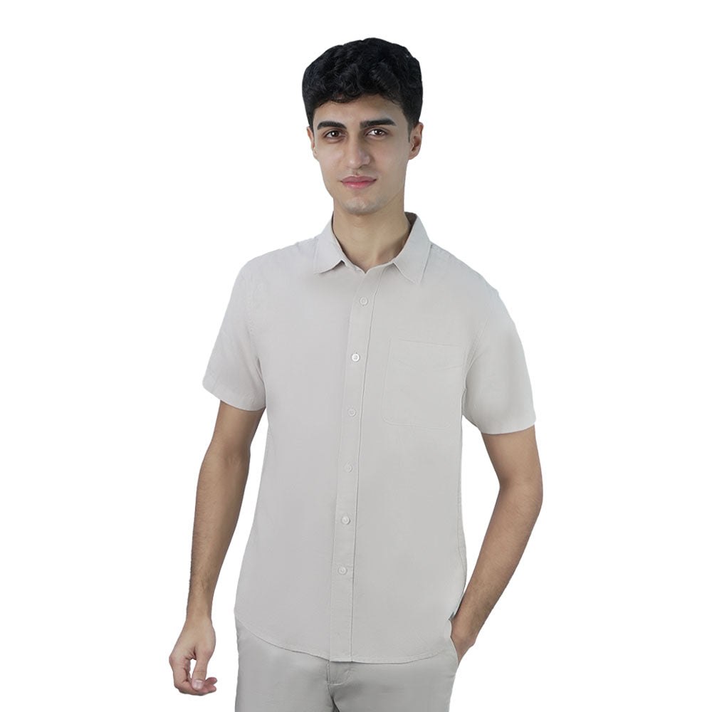 Men Slim Linen Blend Short Sleeve Shirt