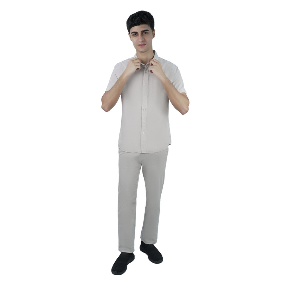 Men Slim Linen Blend Short Sleeve Shirt