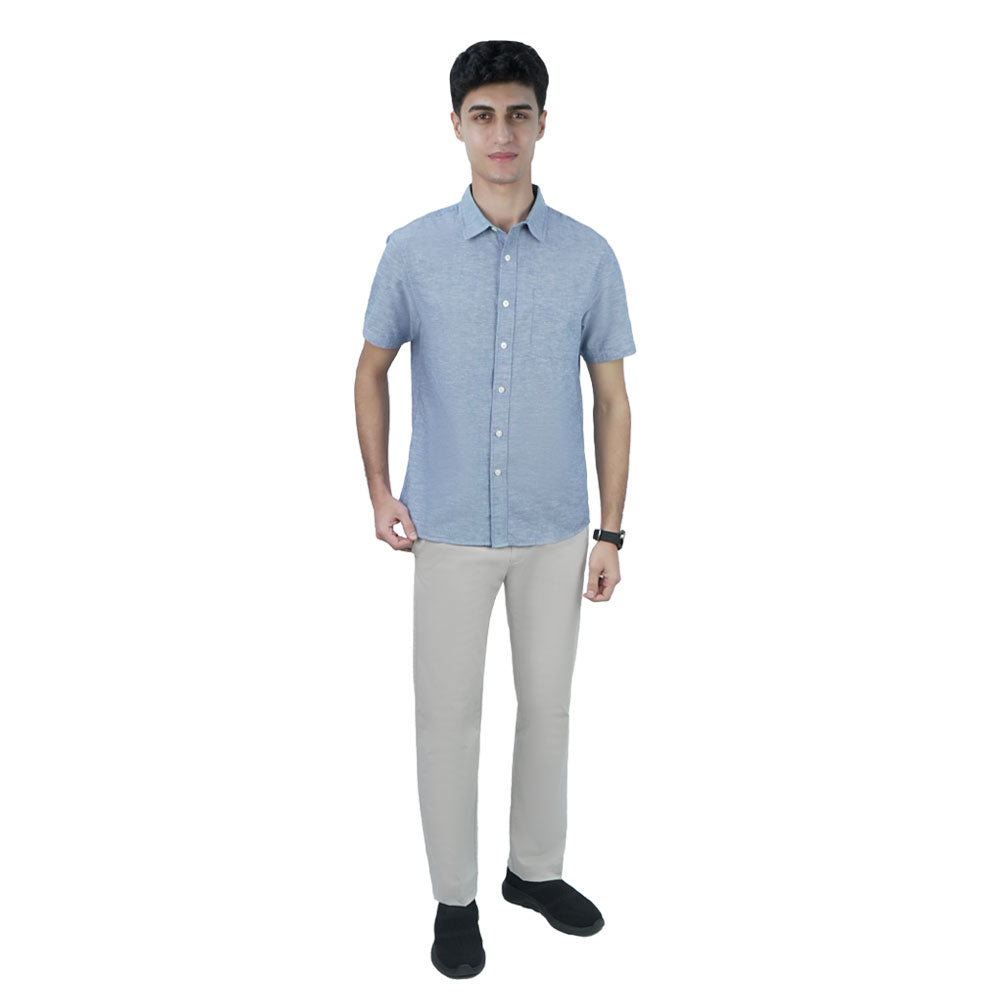 Men Slim Linen Blend Short Sleeve Shirt
