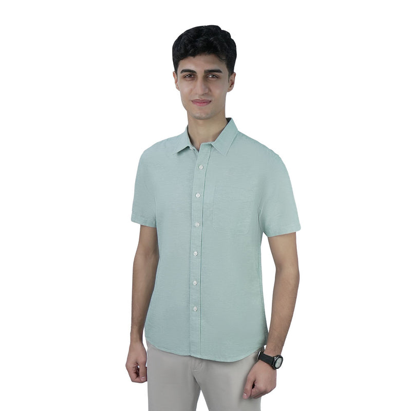 Men Slim Linen Blend Short Sleeve Shirt