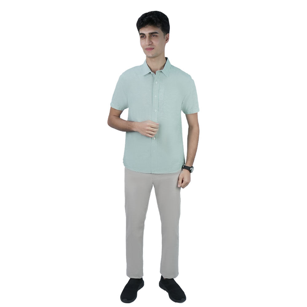 Men Slim Linen Blend Short Sleeve Shirt