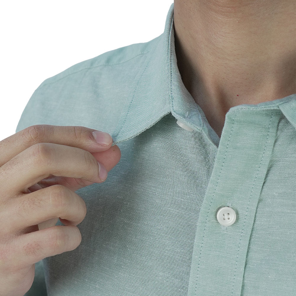 Men Slim Linen Blend Short Sleeve Shirt