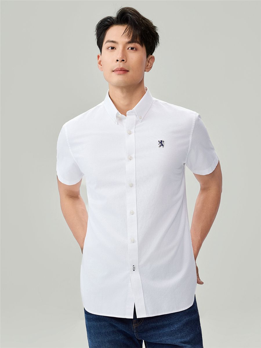 Men Slim Cotton Short Sleeve Oxford Shirt