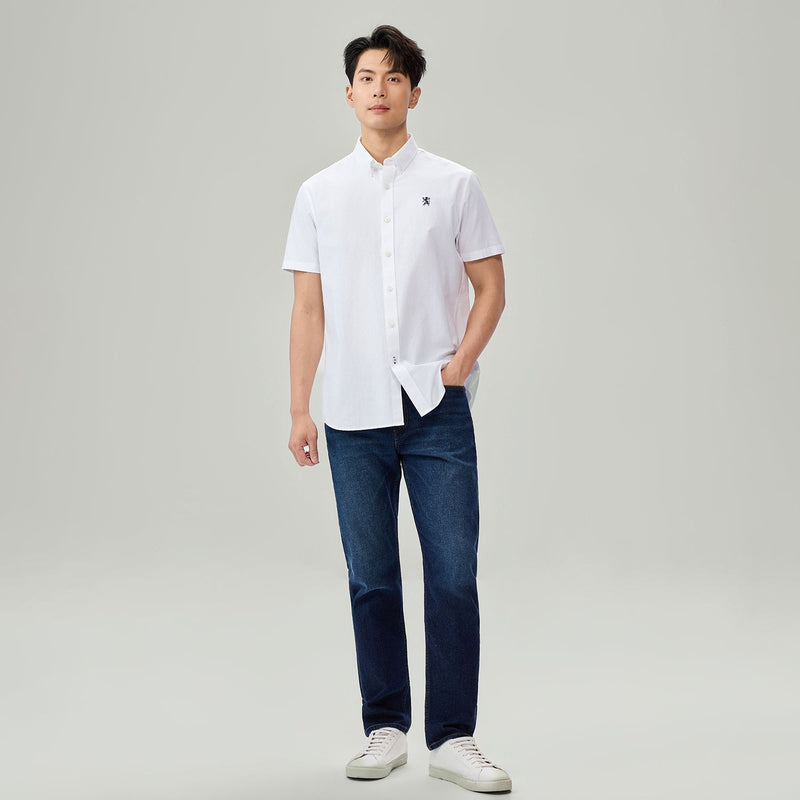 Men Slim Cotton Short Sleeve Oxford Shirt