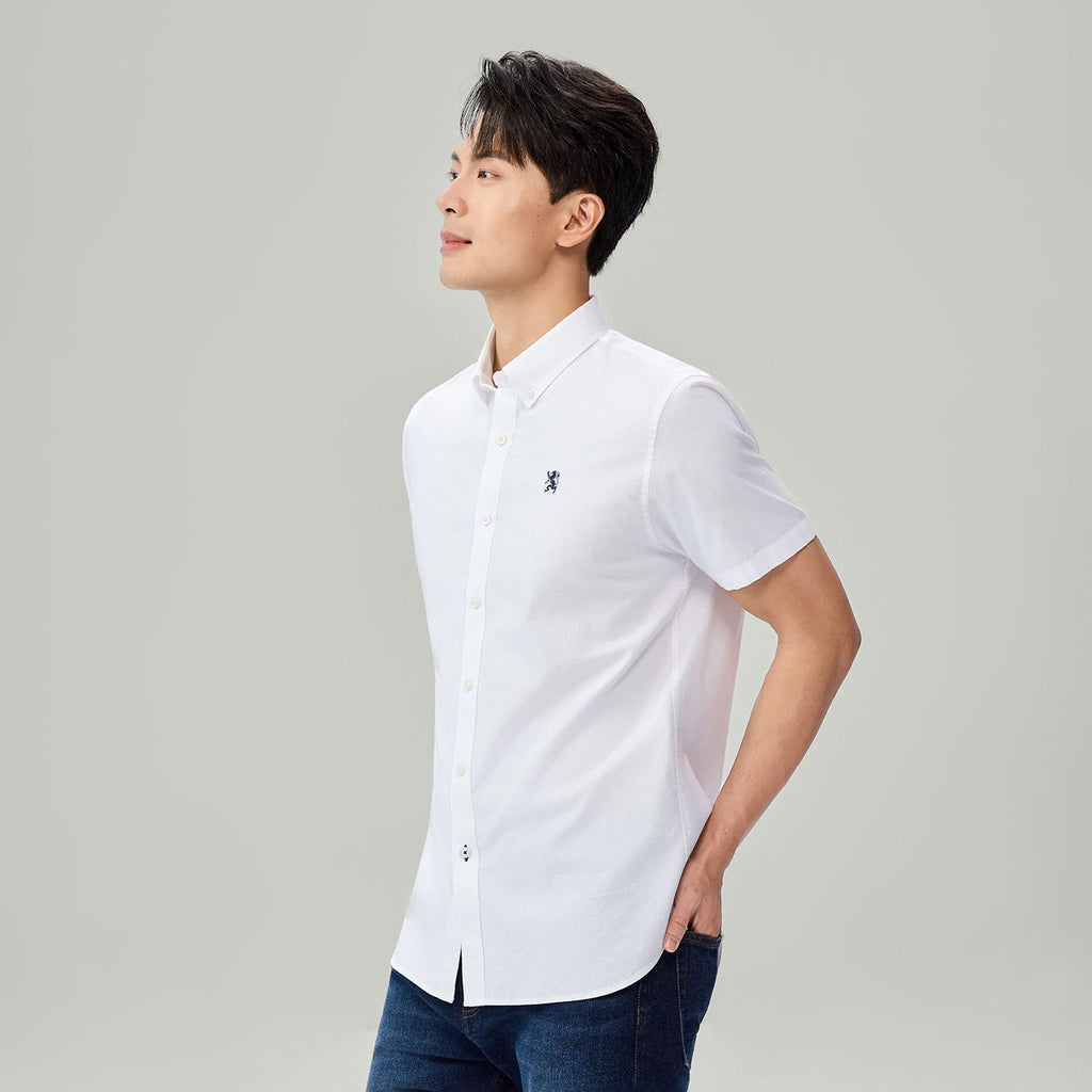 Men Slim Cotton Short Sleeve Oxford Shirt