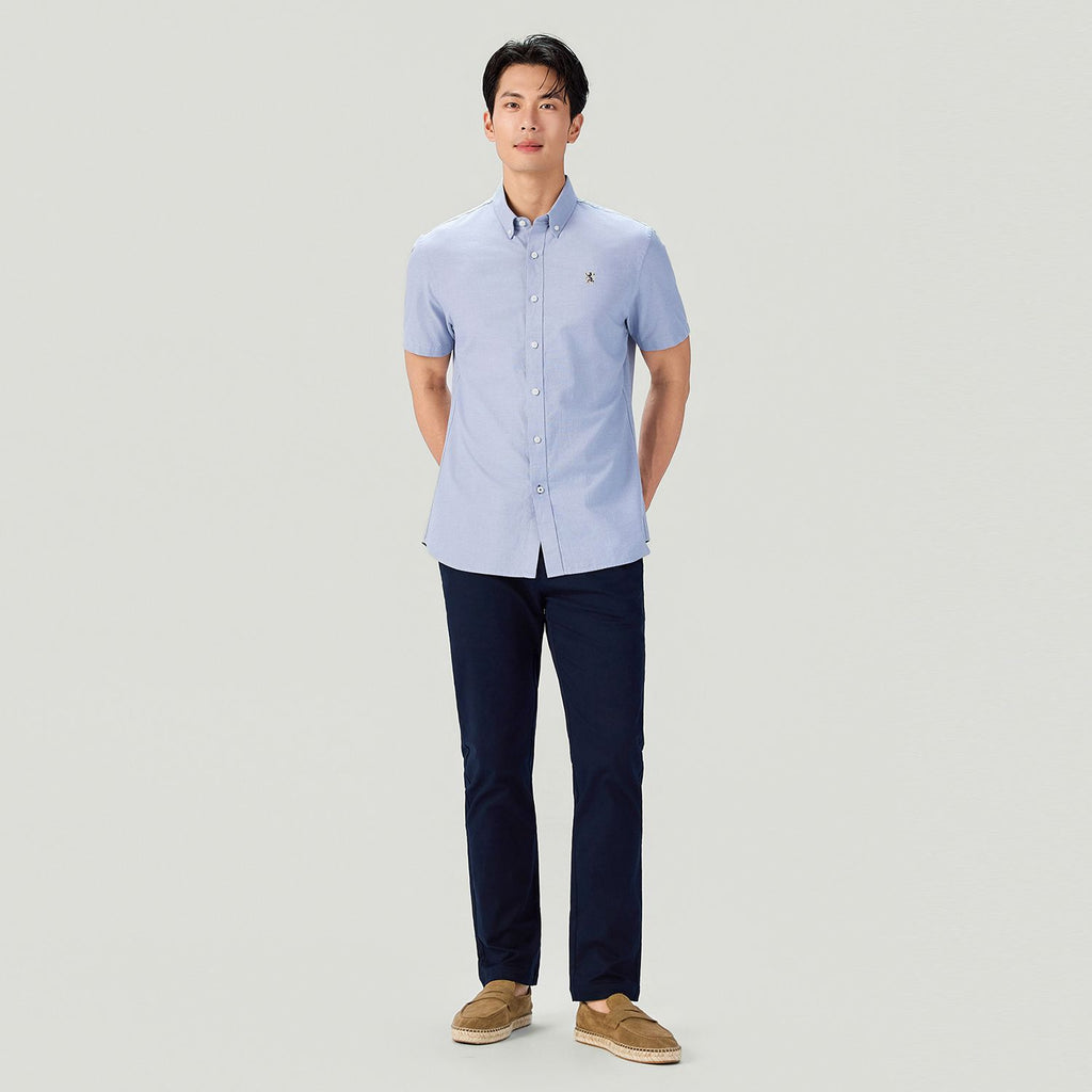 Men Slim Cotton Short Sleeve Oxford Shirt