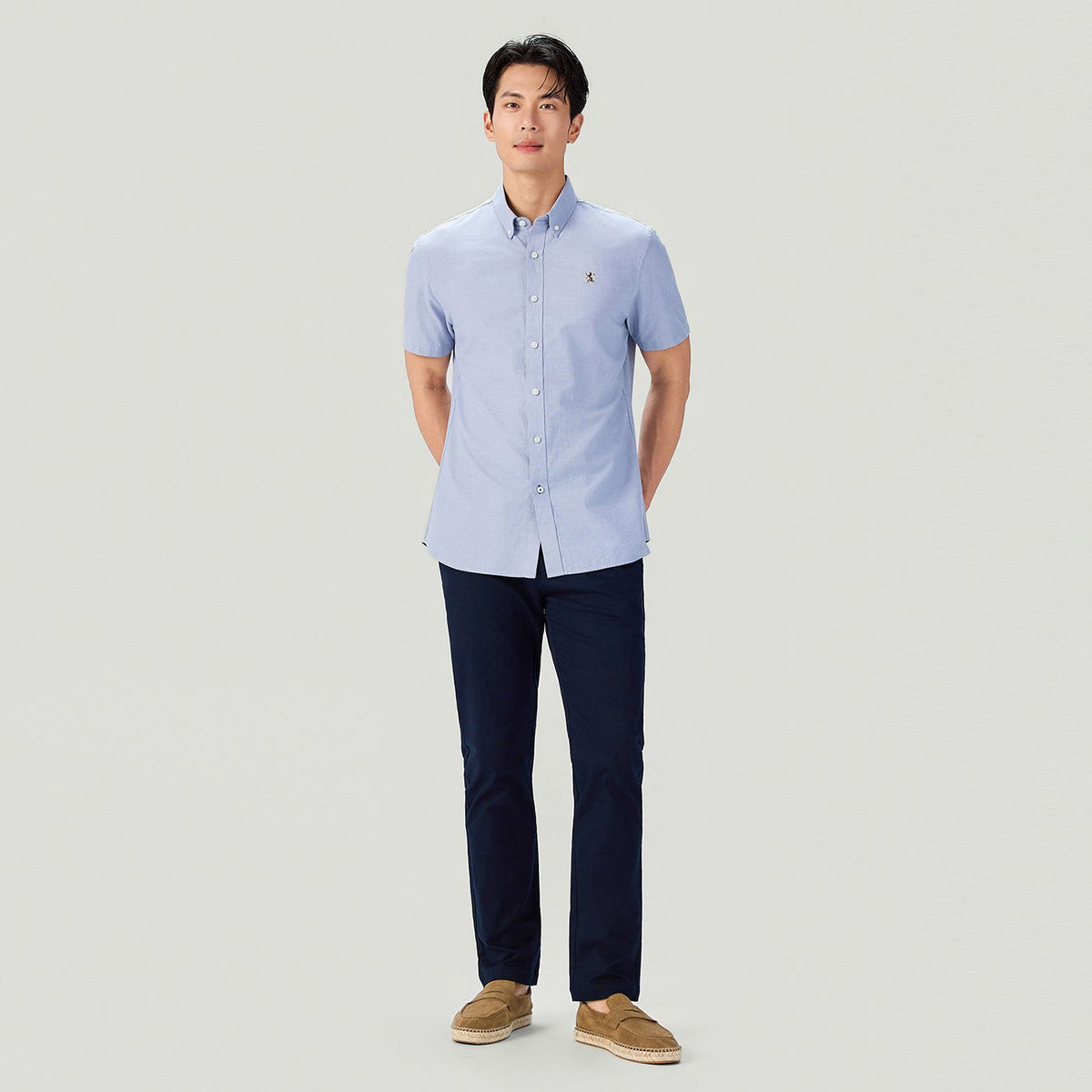 Men Slim Cotton Short Sleeve Oxford Shirt