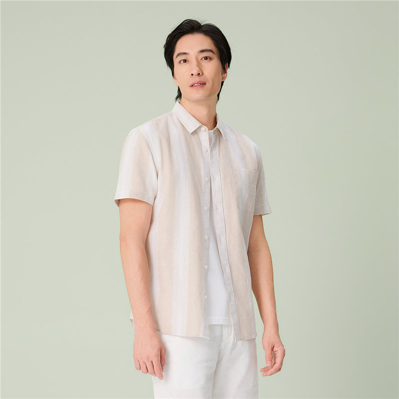 Men's Slim Linen Cotton Striped Shirt
