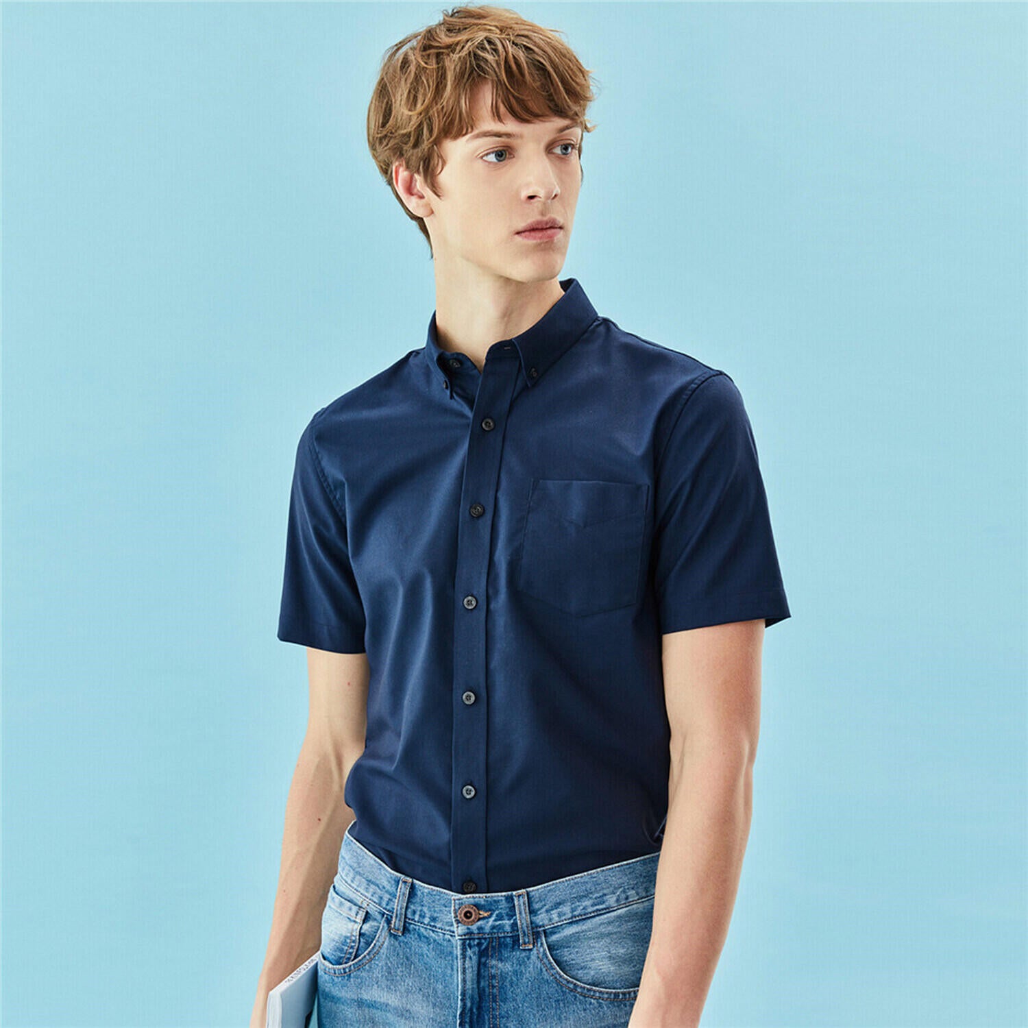 Men's Wrinkle Free Cotton Oxford Short Sleeve Shirt