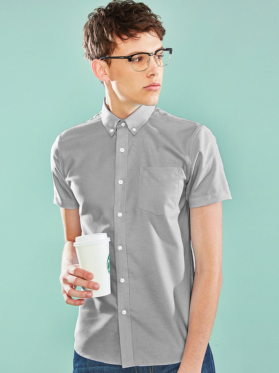 Men's Wrinkle Free Cotton Oxford Short Sleeve Shirt
