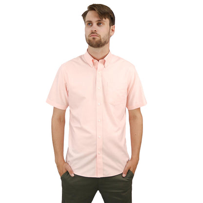 Giordano Men's Wrinkle Free Cotton Oxford Short Sleeve Shirt-Pink