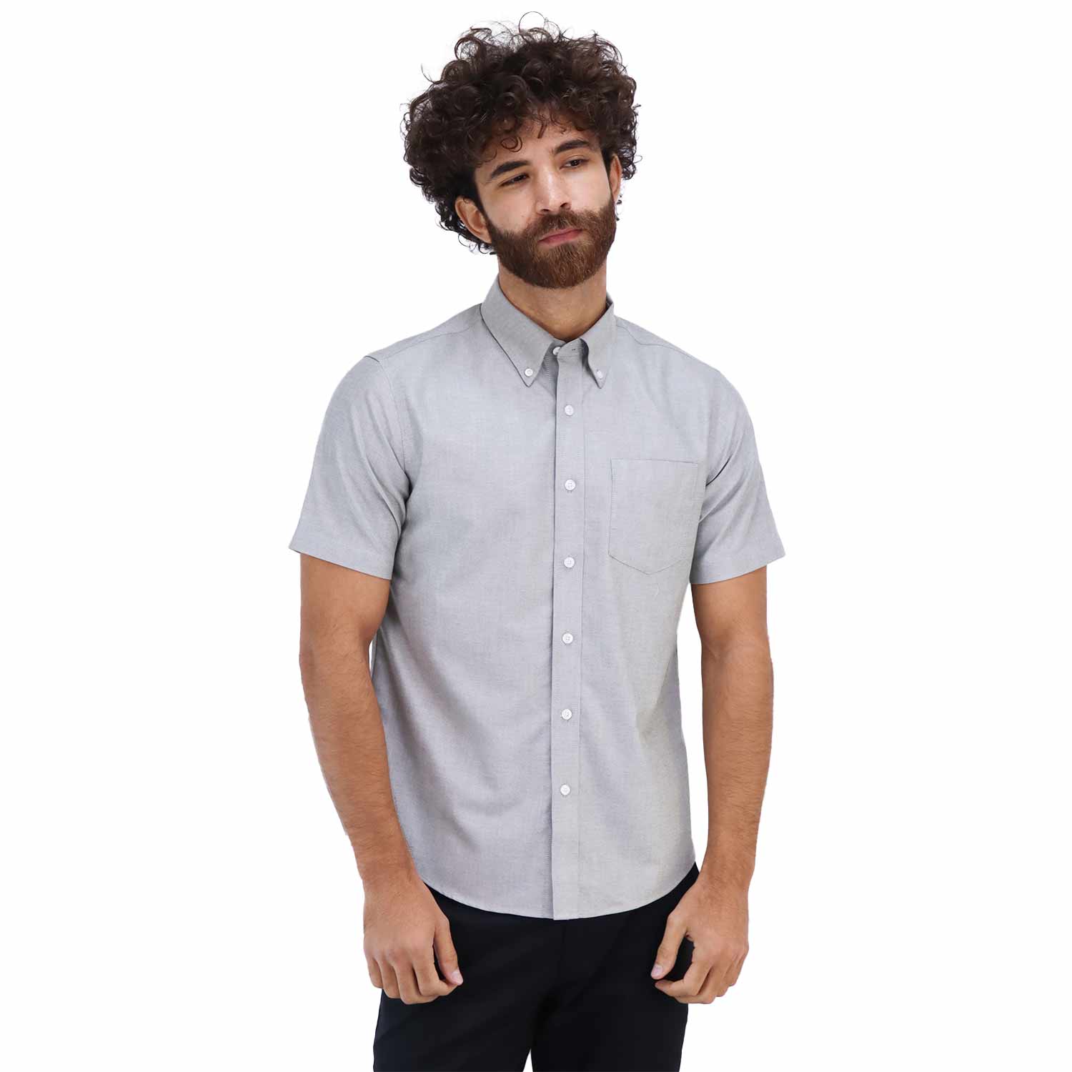 Giordano Men's Wrinkle Free Cotton Oxford Short Sleeve Shirt-Grey