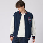 Giordano Men’S Baseball Long Sleeve Seasonal Fit Print Knit Jacket-Blue